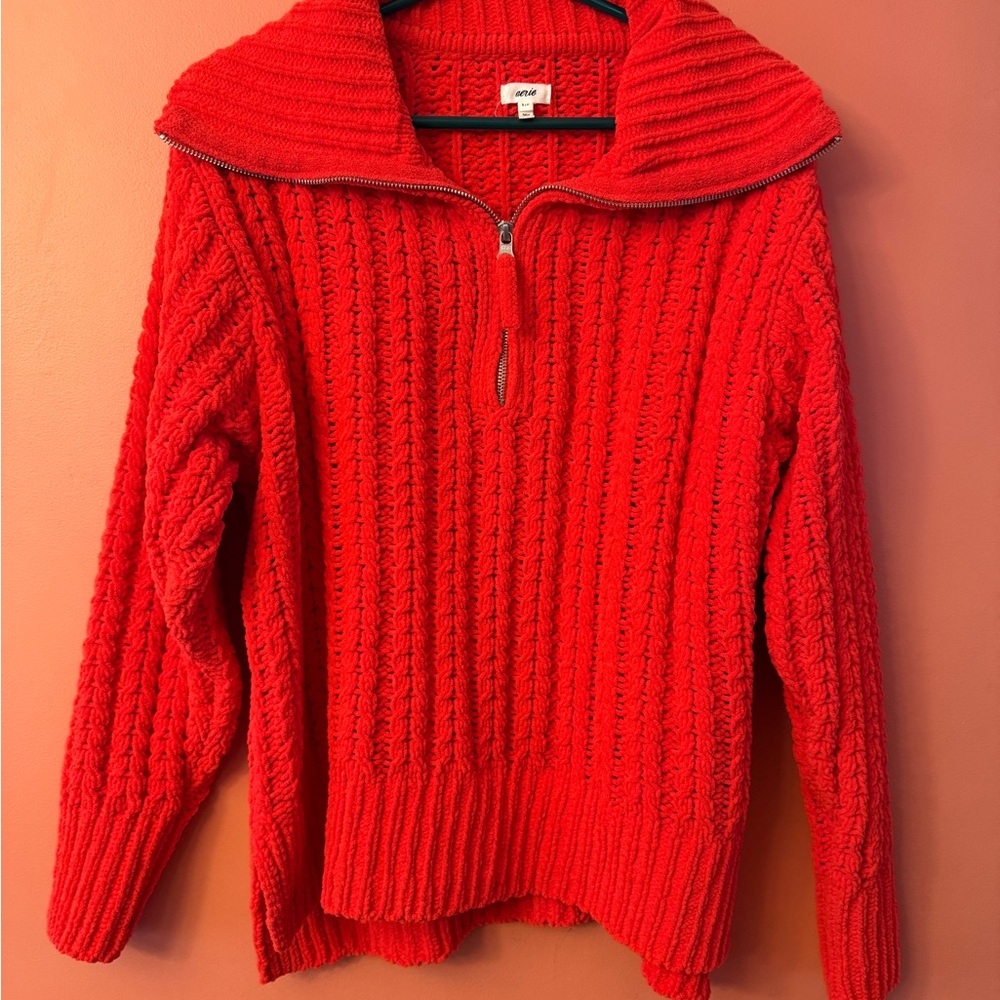 Aerie Vibrant Red Cowl Neck Sweater